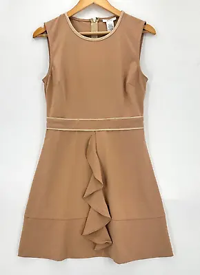 NWT Esley Fit & Flare Dress Women's Ruffle Sleeveless Tan Size Small • $17.43