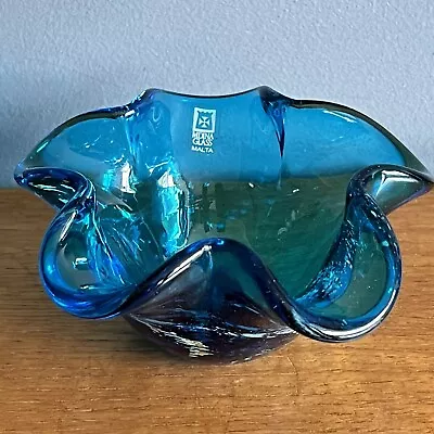 Vintage Mdina Fluted Blue Glass Bowl Malta • £12