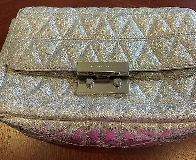 MICHAEL KORS Silver Metallic Sloan Quilted Pyramid  Chain Shoulder Bag • $35