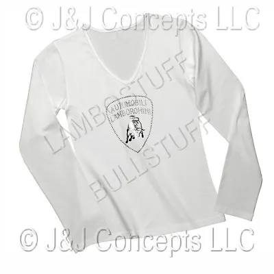 Lamborghini White Long Sleeve Womans Shirt With Rhinestone Shield Logo Cotton • £47.25