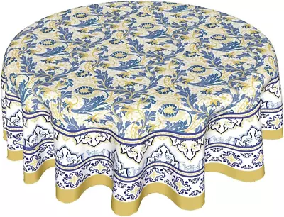 Yellow And Blue Floral Tablecloth Round 60 Inch Farmhouse Boho Tablecloth Spring • $24.86