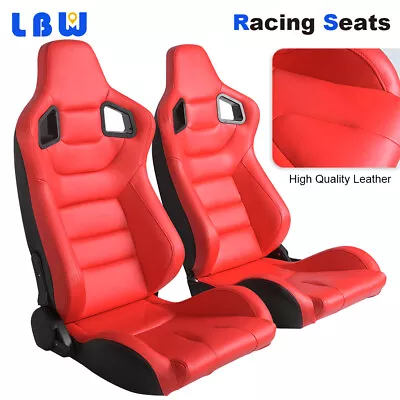 Pair Of Car Racing Seats Set Full Wraped Red + Faux Leather Reclinable Seats • $386.01