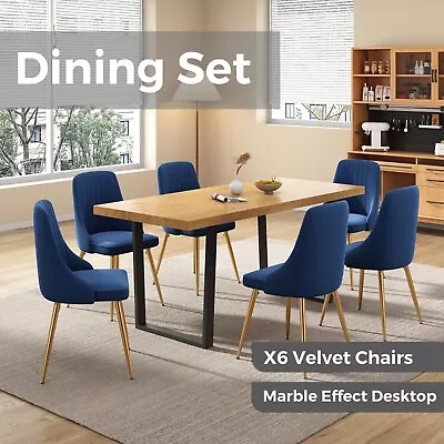 $899.08 • Buy 7PC Natural Wooden Dining Table And  Velvet Dining Chair Set