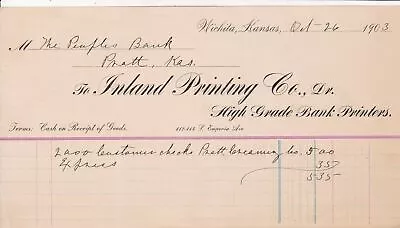 U.S. INLAND PRINTING CO. High Grade Bank Printers 1903 Headed Invoice Ref 44513 • $9.95