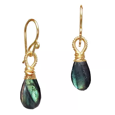 Labradorite Gemstone With Wrapped Loop Victorian Earrings - USA Handcrafted • $40