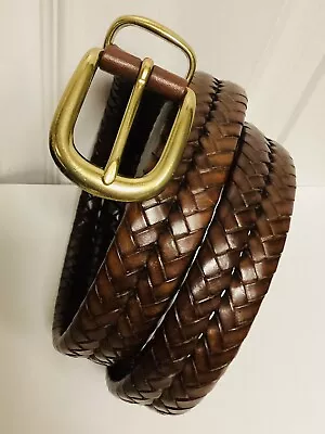 Coach Men’s Brown Woven Leather Belt 5922 Size 38 Solid Brass Gold Tone Buckle • $30