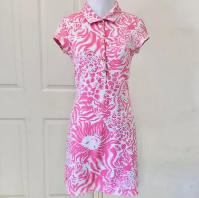 Vtg Lilly Pulitzer Dress Pink Print Cut Out Back Size XXS Stretchy Fabric. • $52