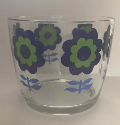 Vintage Mid Century Modern Royal Kendal Blue & Green Flower Ice Bucket • $40.99