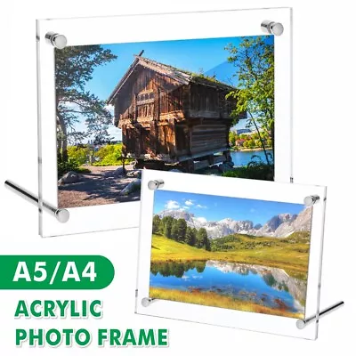 A4 A5 Acrylic Photo Frame Picture Holder Free Standing Certificate Display Clear • £12.99