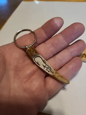 Hand Carved Deer Antler Catfish / Fish Hook Keychain Shed Carving Folk Art Elk  • $20