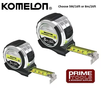 Komelon Soft Grip PowerBlade HI VIZ Magnetic End Tape Measure 5m/16ft Or 8m/26ft • £14.93