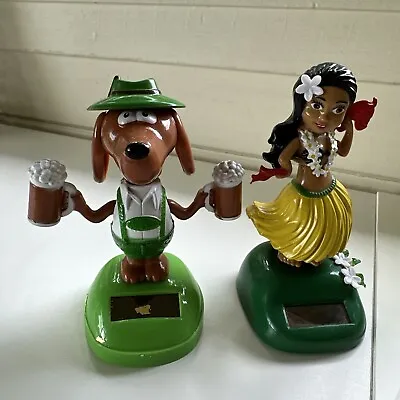 Solar Powered Dancing Bobble Head Beer Dog & Hula Girl Toy Car • $18.90