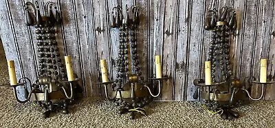 Mid Century Wood Beaded  Wired Light Wall Sconces Please Read • $69.99