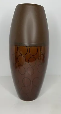 Large Contemporary Pottery Brown Vase Circle Pattern 12.25” Mcm Retro Style • $29.99