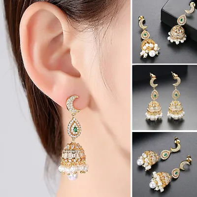 Indian Bollywood Earrings Jewelry Gold Plated Crystal Wedding Jhumka Jhumki Gift • $24.08