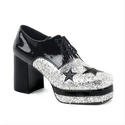 Silver Black Pimp Daddy Party 70s Gogo Disco Rock Platform Mens Costume Shoes • $72.95