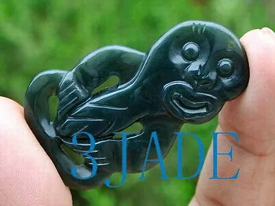 2  Natural Nephrite Jade Hei Tiki Pendant NZ Maori Style Both Sides Carved • $29.99