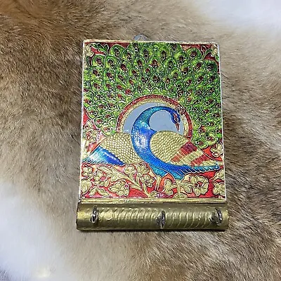 Key Holder With Peacock Meenakari. Enamel Handmade Art Deco. Foil Wrapped Metal • $13.57