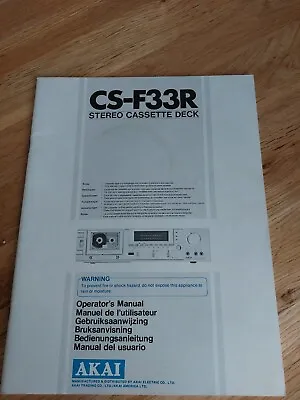 £9.99 • Buy Akai CS-F33R Stereo Cassette Deck Manual