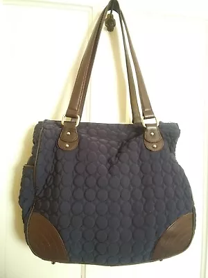 Vera Bradley WILDWOOD PARK Navy Blue Quilted Shoulder Bag Leather Trim NICE! • $15.99