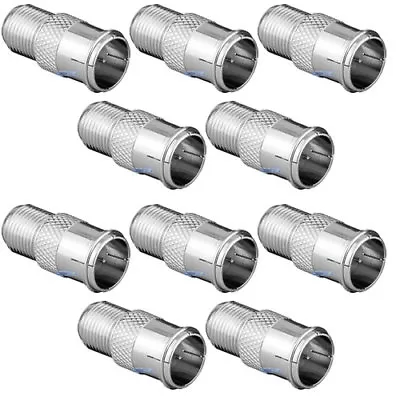 £5.95 • Buy ZINC 10 X F TYPE MALE QUICK TO FEMALE PUSH ON FAST FIT TV Aerial Sky Connector