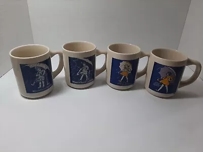 Vintage Set Of 4 Morton Salt When It Rains It Pours Umbrella Girl Mugs 1914 1921 • $30