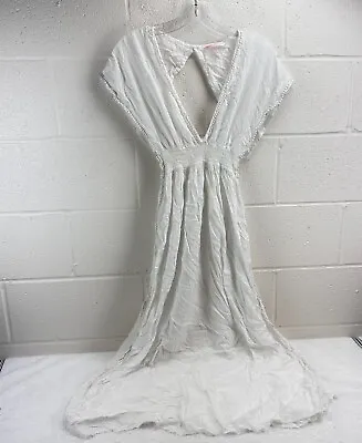 Victoria's Secret Boho Smocked Crochet Trim Kaftan Sress Cover Up Sz S White • $26.10