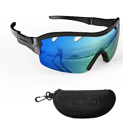 RayZor Black Sports Wrap Sunglasses Uv400 Vented Blue Mirrored Lens RRP£49 (220) • £14.49