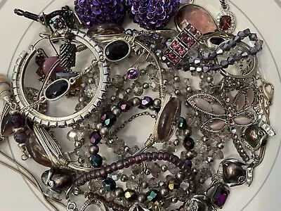 Vintage-Now Lot Junk Jewelry 100% Glass/Rhinestone/Stone Craft Broken Harvest • $19.99