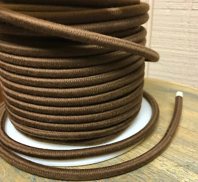 Brown Cotton Cloth Covered Round Cord 3-Wire Fabric Cable Vintage Lamps USA • $1.69