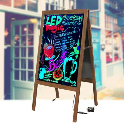 Large Double Side Chalkboard A Board Neon Led Lighted Wooden Frame Pavement Sign • £41.95