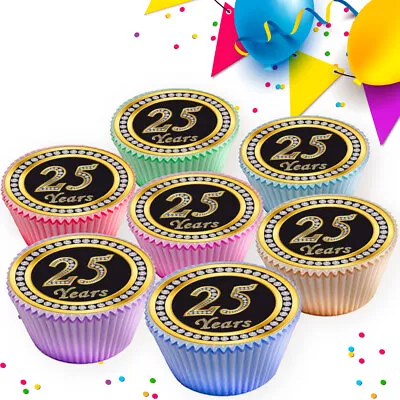 25th Birthday Anniversary Age 25  Edible Cupcake Toppers Cake Decorations 1172 • £2.99