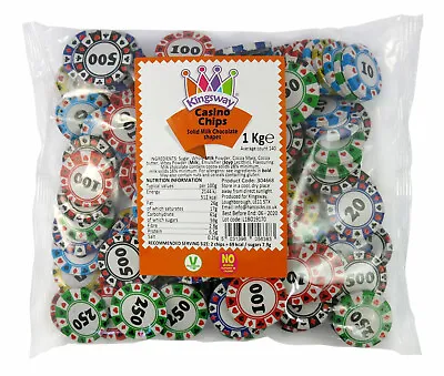 KINGSWAY Milk Chocolate Casino Chips  (1kg Bag Approx 140 Coins) • £16.95