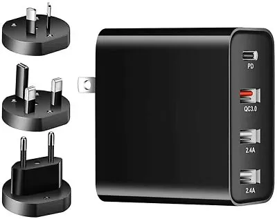 $22.99 • Buy 48W 4-Port Qualcomm Charger Quick Charge 3.0 USB C Wall Power + EU/UK/AU Adapter