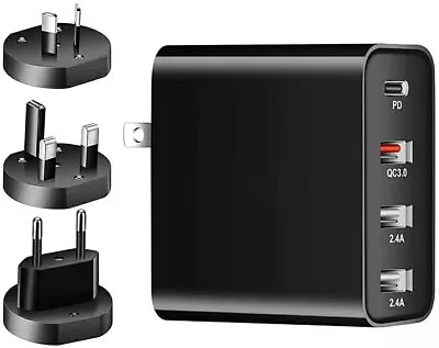 48W 4-Port Qualcomm Charger Quick Charge 3.0 USB C Wall Power + EU/UK/AU Adapter • $22.99