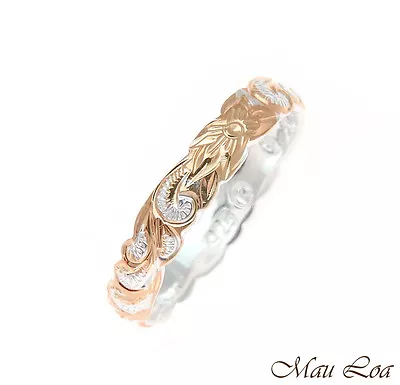 925 Silver 4mm 2T Pink Rose Gold Hawaiian Scroll Hand Engraved Cut Out Ring Band • $19.99