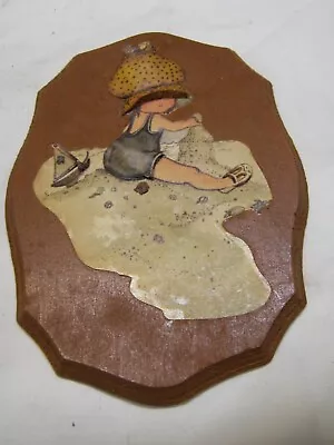 Cute Vintage Little Girl On Beach Scene Wall Plaque Hanging 5.5  X 4  3 Dimensio • $12