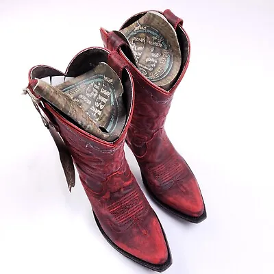 Liberty Black Leather Boots Womens 8-1/2 Red Embroidered Flame Rodeo Western • $199.87