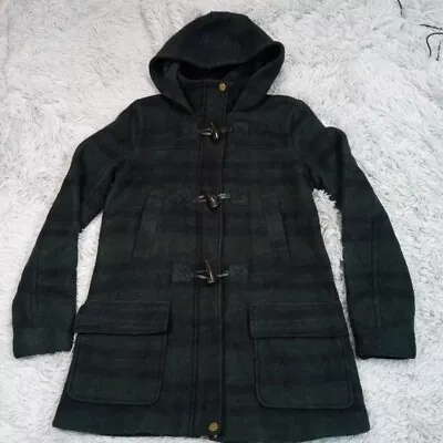 Zara Trafaluc Womens Jacket Green M Wool Blend Hood Pockets Zip Up Toggles Cozy • $34.99