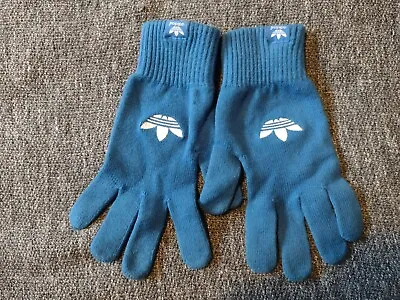 Used Adidas Originals Gloves Blue With Trefoil Logo Worn Once One Size L@@k • £4.99