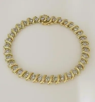 9 Ct 10K Yellow Gold Over Round S-Link Diamond Tennis Women's Bracelet 7.5  RARE • $214.99