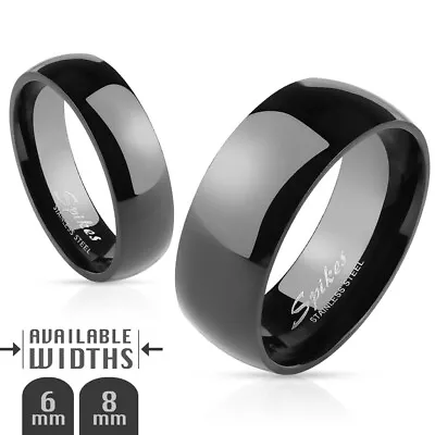 Mens Black STAINLESS STEEL Ring Band Polished Smooth Wedding UK SELLER Couple • £3.89