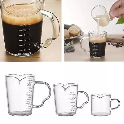 Coffee Glass Measuring Milk Cup Jigger Double Spouts With Handle And Scale Ounce • £7.33