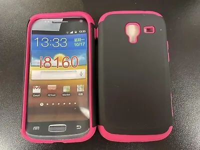 Samsung Galaxy Ace 2 I8160 Shockproof Case Tough 2 Piece Silicone Pink/Black Gel • £1.99