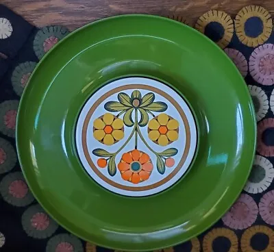 Vintage Japan Flowers Lacquer Round Plastic Serving Tray 11 3/4  MCM Green  • $16