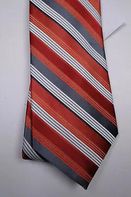 VAN HEUSEN Gray Rust Red Orange Stripe  100% Silk Neck Tie MSRP $69 NEW • $9.99