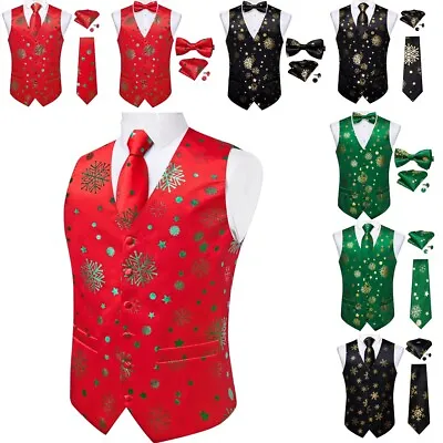 Mens Christmas Mens Suit Vest Holiday Festival Xmas Jacquard Waistcoat • $22.99