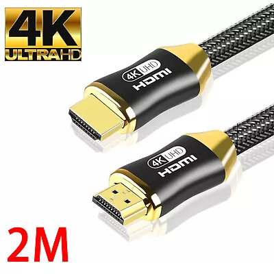 2M HDMI Cable 4K 2.0 High Speed Gold Plated Braided Long Lead 2160p 3D HDTV UHD • £6.99