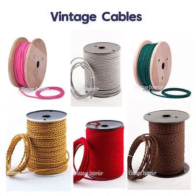 3 Core TWIST/Round Vintage Braided Flex Fabric Cable Wire Electric Light 0.75mm • £2.48