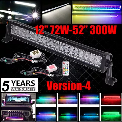 12-52  RGB Halo Multi-Color Chasing LED Work Light Bar Combo Bluetooth & Remote • $181.13